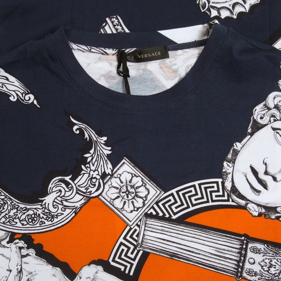 Versace NWT $695 Blue & Orange w/ White Medusa Tee - Picture 3 of 10